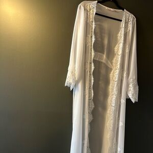 Anthropologie Sheer White Lace Robe